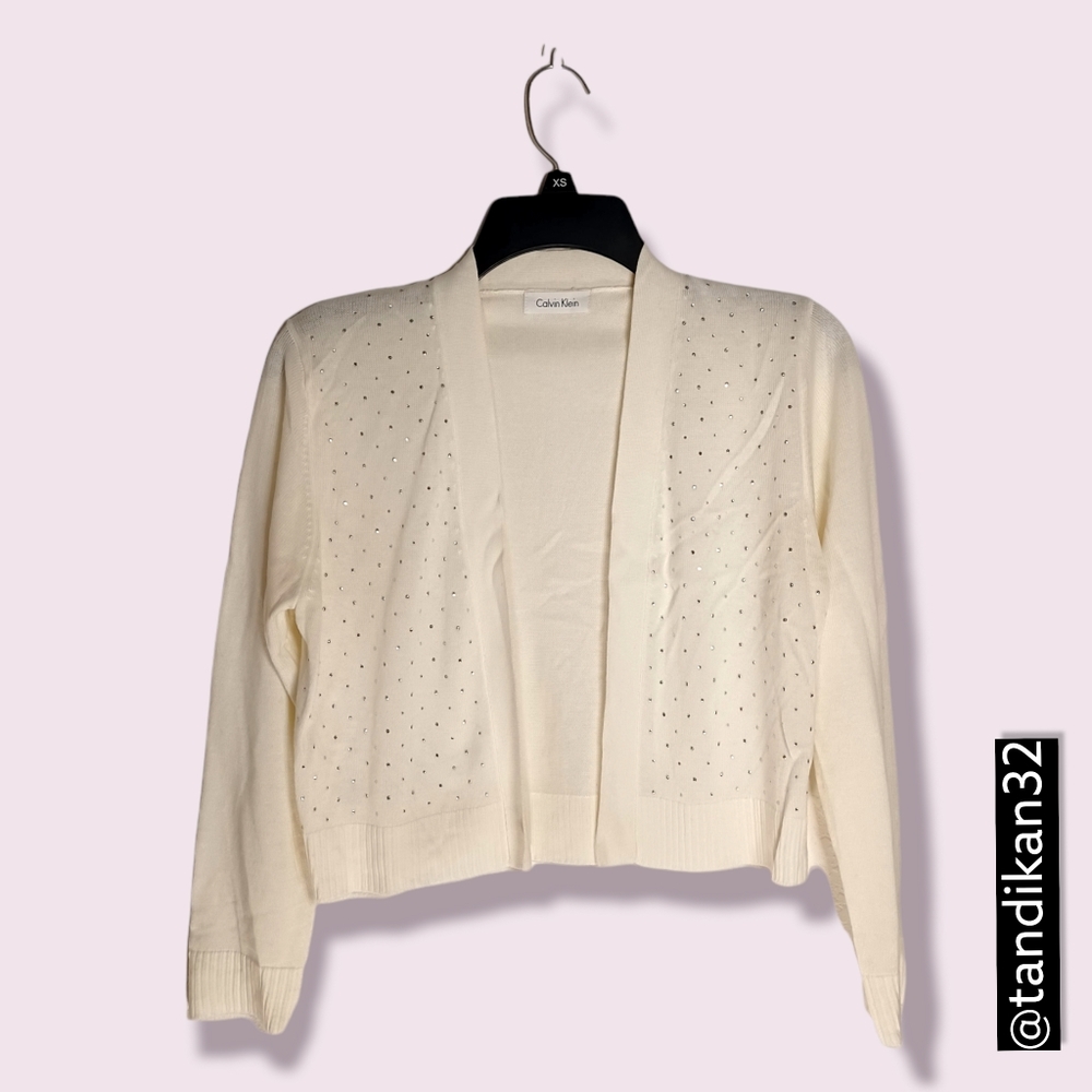 Calvin Klein Beige with Shining Silver Beads  Sweater Women